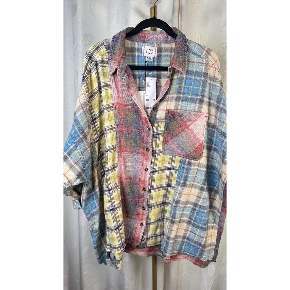 NWT Urban Outfitters BDG Robbie Spliced Flannel Button-Down Trendy Shirt XL - Picture 8 of 14
